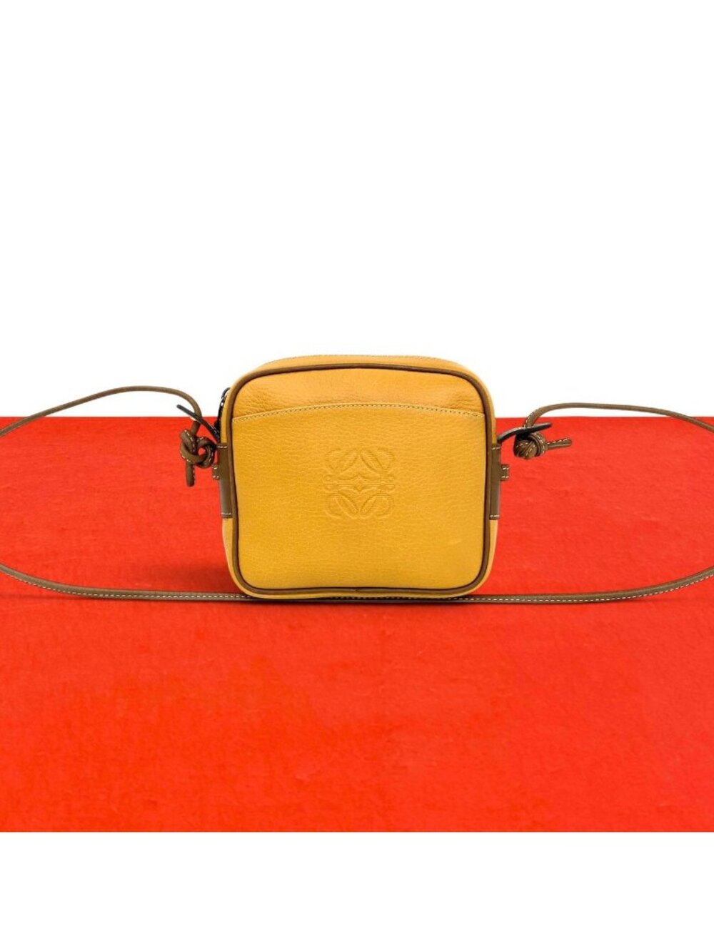 Loewe Vintage Anagram Logo Stamp Leather Mini Shoulder Bag Pochette Brown Camel